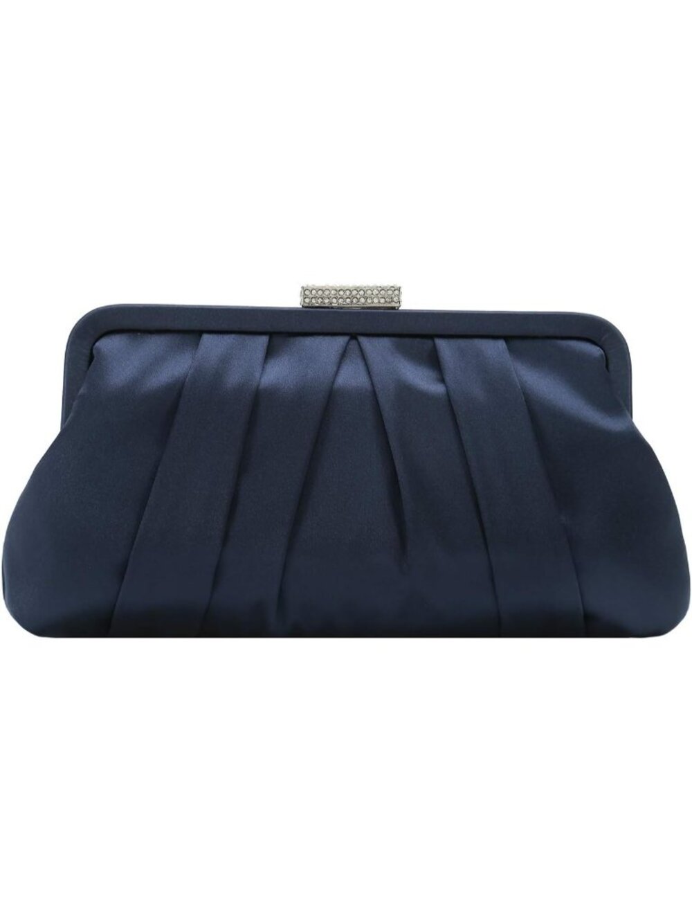 〽️Women's Navy Classic Diamante Formal Pleated Satin Clutch Purse Evening Bag